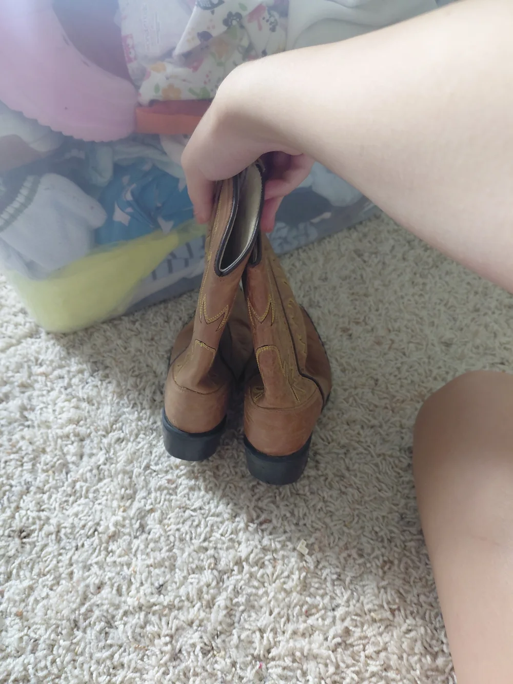 Old West Tan Leather Cowboy Boots with Brown Upper